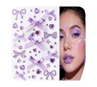 Christmas Face Stickers Eye Face Set for Purple Women Tattoo Jewels Self Adhesive Rhinestone Gems with Stars Butterflies Hearts Designs for Festival Rave Y2K Makeup Accessories
