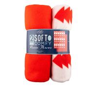 Christmas Fair Isle Red Fleece Throws 100 x 150cm 2 Pk