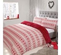 Smart Living Fairisle Flannel Fleece Reversible Duvet Cover With Pillowcases In Red Red