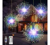 Christmas Fairy Lights, 4 Pack Hanging USB Firework Lights 480pcs led 8 Modes,Globe Waterproof Copper Wire Lights,Suitable for Home Christmas Halloween Outdoor Party Backyard Decoration (Colour)
