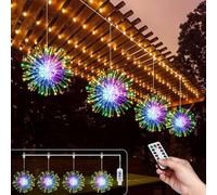 Christmas Fairy Lights, 4 Pieces Firework Lights USB Powered 480 LEDs 8 Modes Waterproof Outdoor Light with Remote Control Firework Lights for Home Patio Christmas Decoration