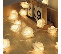 Christmas Fairy String Lights Foam Rose Flower 20LED Battery Operated Romantic Lights Lamp for Xmas Party Wedding Bedroom Centerpiece Decoration, Gift for Women Birthday Valentine's Day (White)