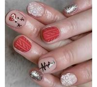 Christmas Fake Claws ABSABSAURS Art Decoration Short Square Lovely Snowman Sparkle For Party 24 PCS