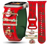 Christmas Fall Engraved Band with Charms Compatible Apple Watch Winter 38mm 40mm 41mm 42mm 44mm 45mm 46mm 49mm Women,Jullstar Snowfalke Maple Snowman Halloween Holiday Strap for iphone Watch Series 11