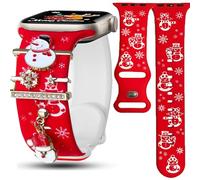 Christmas Fall Engraved Band with Charms Compatible Apple Watch Winter 38mm 40mm 41mm 42mm 44mm 45mm 46mm 49mm Women,Jullstar Snowfalke Maple Snowman Halloween Holiday Strap for iphone Watch Series 11