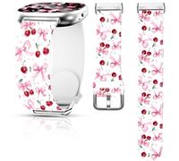 Christmas Fall Watch Band Compatible with Fitbit Versa 4 /Versa 3 /Sense 2 /Sense, Silicone Xmas Snowman Santa Holiday Theme Replacement Smartwatch Wristband strap for Women Men Girl (Cherry & Bow)