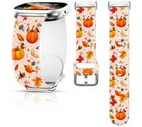Christmas Fall Watch Band Compatible with Fitbit Versa 4 /Versa 3 /Sense 2 /Sense , Silicone Xmas Snowman Santa Holiday Theme Replacement Smartwatch Wristband strap for Women Men Girl (Fall Pumpkin