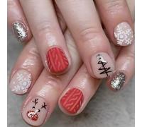 Christmas False Nails ABS Nails Art Decoration Short Square Lovely Snowmen Glittering For Party Wedding Holiday 24 Pcs
