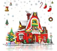 Christmas Family House Building Set Toy - Christmas Santa’s Visit Holiday House Winter Village Snow House Building Blocks with Xmas Tree Post Box, Gift Idea Festive Home Décor for Kids Adults