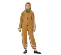 Christmas Family Matching Outfits Men Women Kids Long Sleeve Hooded Jumpsuit Gingerbread Cosplay Costume (Kids, 3-4T, A-Turmeric)