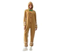 Christmas Family Matching Outfits Men Women Kids Long Sleeve Hooded Jumpsuit Gingerbread Cosplay Costume (Mom, XL, A-Turmeric)