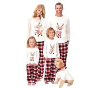 Christmas Family Pajamas Matching Sets 2025 Christmas Tree Fireworks Print Top and Striped Pants Xmas Pyjama Holiday Home Sleepwear Loungewear Set Jammies Red