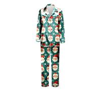 Christmas Family Pyjama Set Faux Silk with Long Sleeve Design for Cosy Holidays Memorable Moments at Home with Mum Children, Green, S