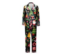 Christmas Family Pyjama Set Faux Silk with Long Sleeve Design for Cosy Holidays Memorable Moments for Two or with the Whole Family, Green, L
