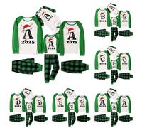 Christmas Family Pyjamas Set A-Z Letter Printed Mens Womens Xmas Matching Pyjama Comfortable Family Cartoon Cute Boys Girls Matching Christmas Pj for Dad Mom Kids and Baby (H)