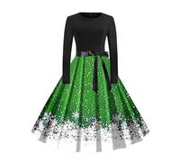 Christmas Fancy Dress Costumes for Women, Ladies Christmas Dress Plus Size, Cocktail Swing Dress Retro Long Sleeve Dress Flare Vintage Hepburn Dresses Christmas Costume for Cocktail Party