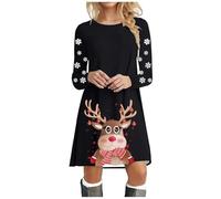 Christmas Fancy Dress Costumes for Women, Sexy Xmas Outfits Women UK, a Line 1950s Swing Dress Reindeer Print Round Neck Vintage Dresses Elegant Party Christmas Costume