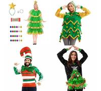 Christmas Fancy Dress For Women - Elf Costume Men - Xmas Fancy Dress For Women With Headband Bell Skirt Novelty Cosplay Attire Costumes Adults For Xmas Party Unisex Clothes Set