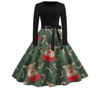 Christmas Fancy Dress for Women, Ladies Christmas Dress Plus Size, Cocktail Swing Dress Retro Long Sleeve Dress Flare Vintage Hepburn Dresses Christmas Costumes for Party Prom Cocktail