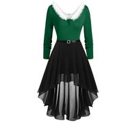 Christmas Fancy Dress for Women, Mrs Claus Outfit Long Sleeve Dresses for Women UK Cocktail Vintage Dress Fancy Christmas Outfits Ride On Costume Long Sleeve Santa Print Ladies Xmas Festive