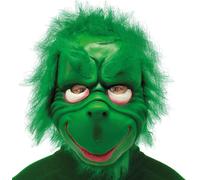 Christmas Fancy Dress Latex Grumpy Elf Mask grinch Type Mask with hair Green fg