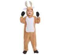 Christmas Fancy Dress - Reindeer Costume for Kids, Girls and Boys Hooded Jumpsuit with Headband Paws Gloves, Decoration for Home Holiday Party Cabinets | World Book Day Halloween Display