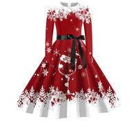 Christmas Fancy Dress Women 1950s Audrey Hepburn Style Reindeer Long Sleeve Round Neck Formal Rockabilly Dresses Gnomes Cocktail A Line Plaid Midi Work Party 40s 1960s Prom Gown, Hot Pink, M