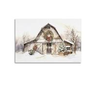 Christmas Farmhouse Winter Wonderland Poster Landscape Mural Outdoor Holiday Rustic Barn Decor Christmas Canvas Art16x24inch(40x60cm)