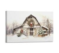 Christmas Farmhouse Winter Wonderland Poster Landscape Mural Outdoor Holiday Rustic Barn Decor Christmas Canvas Art24x36inch(60x90cm)