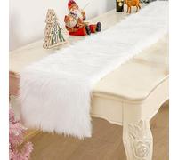 Christmas Faux Fur Table Runner - Snowy White for Dinner Decorations - Washable Winter Plush for Weddings, Party (183cm)
