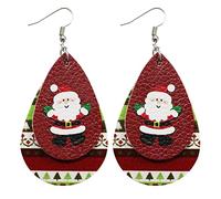 Christmas Faux Girl Decoration Drop 5 Women Leather Dangle Earrings Pairs Accessory Pearl Clip on (Red, One size)