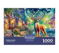 Christmas Fawn 1000 Piece Sturdy Cardboard Jigsaw Puzzles Magical Deer with Glowing Antlers for Seniors Memory Improvement Hand Eye Coordination 70x50cm/1000pcs