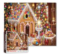 Christmas Feast 1000 Piece Jigsaw Puzzles for Adults Gingerbread House Jigsaw Puzzle Candy Cane 1000 Pieces Puzzles Xmas Trees with Christmas Ornaments DIY Craft Puzzle Home Wall Decor Fun Family Game