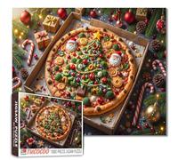 Christmas Feast 1000 Piece Jigsaw Puzzles for Adults Xmas Tree Pizza Painting Jigsaw Puzzle Santa Claus/Christmas Father Puzzles 20''x27”inch Candy Cane1000 Pieces Wall Decor Family Challenging Game