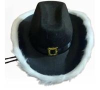 Christmas Feather Cap Santa Cowboy Hat Adult - Red Felt Christmas Cowboy Hat with Fur Trim, Belt and Chin Cord - Novelty Festive Western Xmas Party Costume Accessory(Black C)