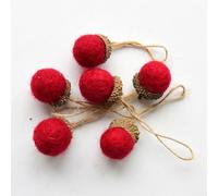 Christmas Felt Acorn Ornaments, 6Pcs Vintage Felt Balls Pom-Acorn Garland Xmas Tree Hanging Pendant Ornament With Rope For Mantel (Red)