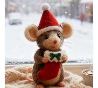 Christmas Felt Mice, Christmas Felt Mouse Ornaments, Cute Animals Wool Felted Mice Figurines Chris-tmas Decorations, Mini Needle Felted Wool Mouse Chris-tmas Craft Tabletop, for Home Decor