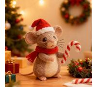 Christmas Felt Mouse Ornaments,3in Handmade Wool Felt Mouse with Santa Hat,Cute Needle Felted Mice Figurine,Christmas Felted Animal Crafts Decoration Gifts,for Xmas Holiday Winter Home Party