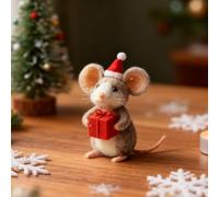 Christmas Felt Mouse Ornaments,3in Handmade Wool Felt Mouse with Santa Hat,Cute Needle Felted Mice Figurine,Christmas Felted Animal Crafts Decoration Gifts,for Xmas Holiday Winter Home Party