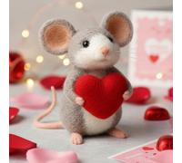 Christmas Felt Mouse Ornaments,Handcrafted Felt Animal Collection Doll,Valentine's Day Needle Felted Mice Figurine,Cute Felted Santa Hold Rose Ornament for Stocking Stuffer