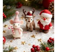 Christmas Felt Mouse Ornaments, Needle Felting Christmas Santa Claus and Deer Ornaments, Handmade Wool Felt Mouse, Cute Needle Felted Mice Figurine, Decoration Gifts for Kids and Adults (3pcs)