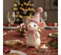 Christmas Felt Mouse Ornaments, Needle Felting Christmas Santa Claus and Deer Ornaments, Handmade Wool Felt Mouse, Cute Needle Felted Mice Figurine, Decoration Gifts for Kids and Adults (Pink 1pcs)