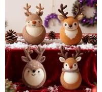 Christmas Felt Reindeer Ornaments, Handmade Wool Felt Christmas Reindeer Ornament, Adorable Needle Felted Xmas Deer Figurines Felted Animal Crafts Gifts for Kids and Adults (Brown 4pcs)