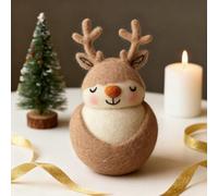 Christmas Felt Reindeer Ornaments, Handmade Wool Felt Christmas Reindeer Ornament, Adorable Needle Felted Xmas Deer Figurines Felted Animal Crafts Gifts for Kids and Adults (Brown A 1pcs)