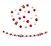 Christmas Felt Star Ball Garland 70 Inch Length with Reindeer Ornaments, Red Wool Felt Hanging Decor for Tree Mantel Window Display, FestiveTheme Holiday Decoration String (B)