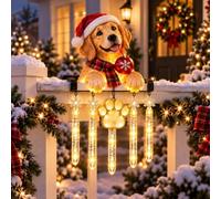 Christmas Fence Icicle Lights, Puppy Icicle Lights Decor, Puppy Xmas Lights | Outdoor Xmas Decorations, Resin Weatherproof Led Icicle Light, Santa Hat Puppy Ornament for Yard Railing Porch Garden