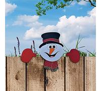 Christmas Fence Peeker, Funny Peeking Yard Sign Christmas Garden Art Fence for Indoor Outdoor DIY Xmas Decorations (Snowman)