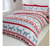 Scandi Reindeer Duvet Cover Set Rapport Red Double