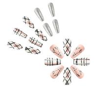 Christmas Festive Flase Nails Glittering Long Square Press On Nails With Stripes Manicure 24Pcs Acrylic Nails Set