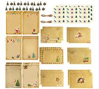 Christmas Festive Fun Letter from Santa with Envelope 24pcs Vintage Stationery Paper and Envelope Set with 12 Metal Accessories 24 Sealing Stickers and 20m Hemp Hope Christmas Set for invites